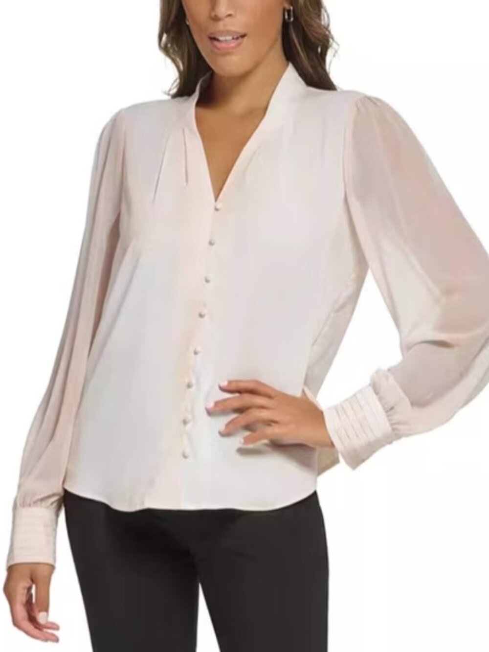 Calvin Klein Blush Watercolor V-Neck Button Blouse - XL BRAND NEW